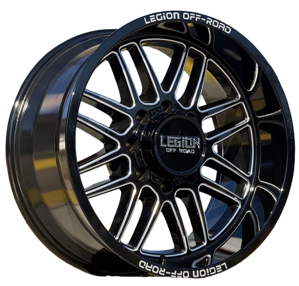 20X10 LEGION OFF-ROAD LG4 WHEELS, -18 Offset, 8X170, GLOSS BLACK & MILLED