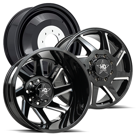 20X8.25 LUXXX HD DUALLY HD14 WITH 8X200 BOLT PATTERN - GLOSS BLACK & MILLED