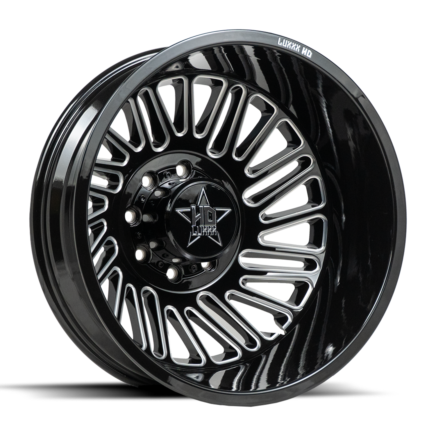 20X8.25 LUXXX HD DUALLY HD19 WITH 8X200 BOLT PATTERN - GLOSS BLACK & MILLED