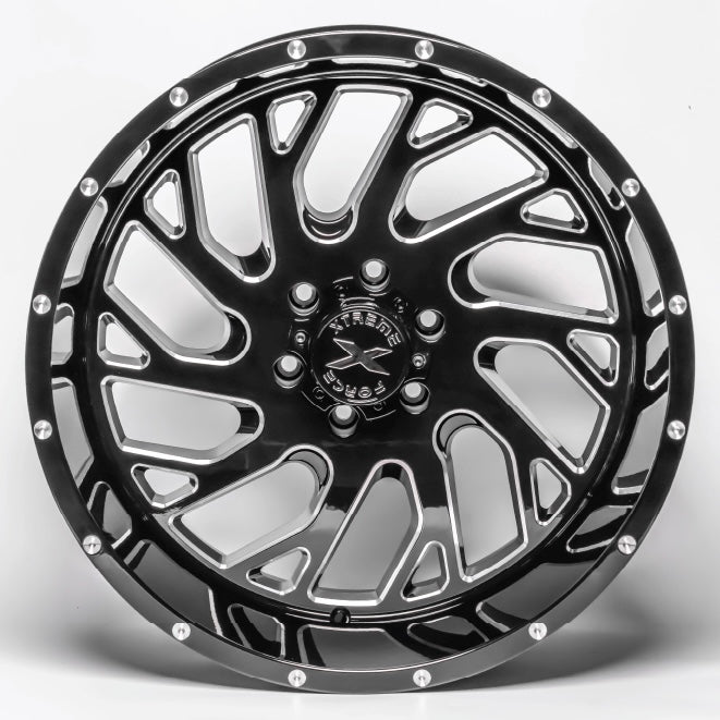 20X10 XTREME FORCE XF-8 WHEELS 6X5.5(139.7) & 6X135 -19 OFFSET - GLOSS BLACK & MILLED