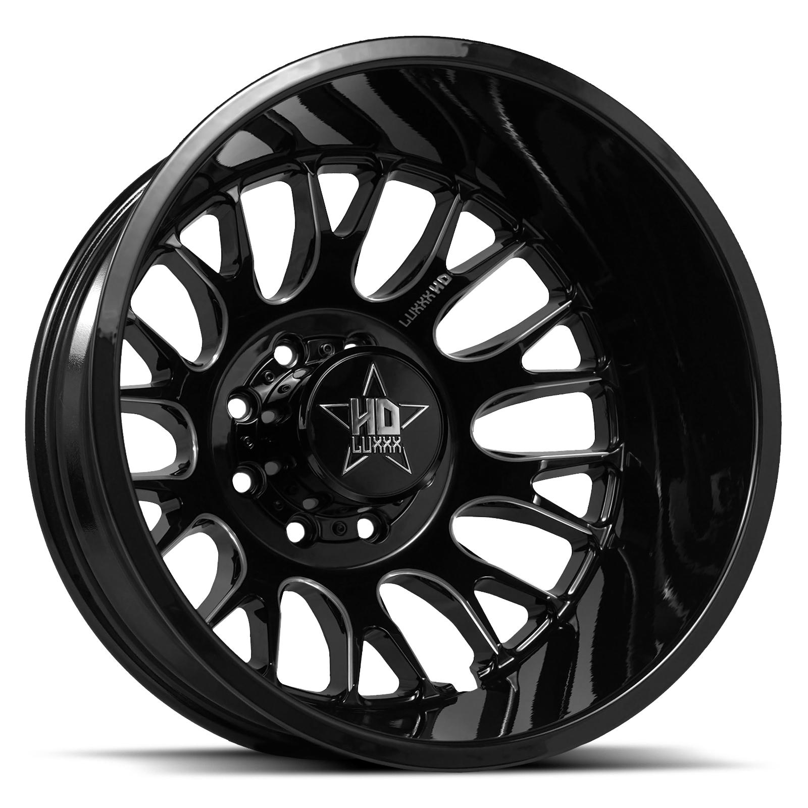 20X8.25 LUXXX HD DUALLY HD34 WITH 8X200 BOLT PATTERN - GLOSS BLACK & MILLED