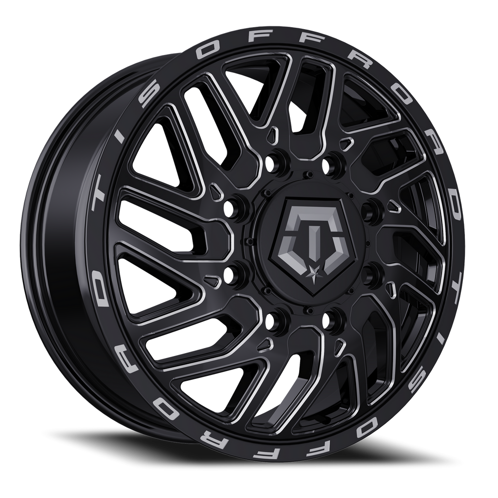 17X6.5 TIS 544BM Front Dually Wheels with +129mm Offset and 8X210 Bolt Pattern - Gloss Black & Milled