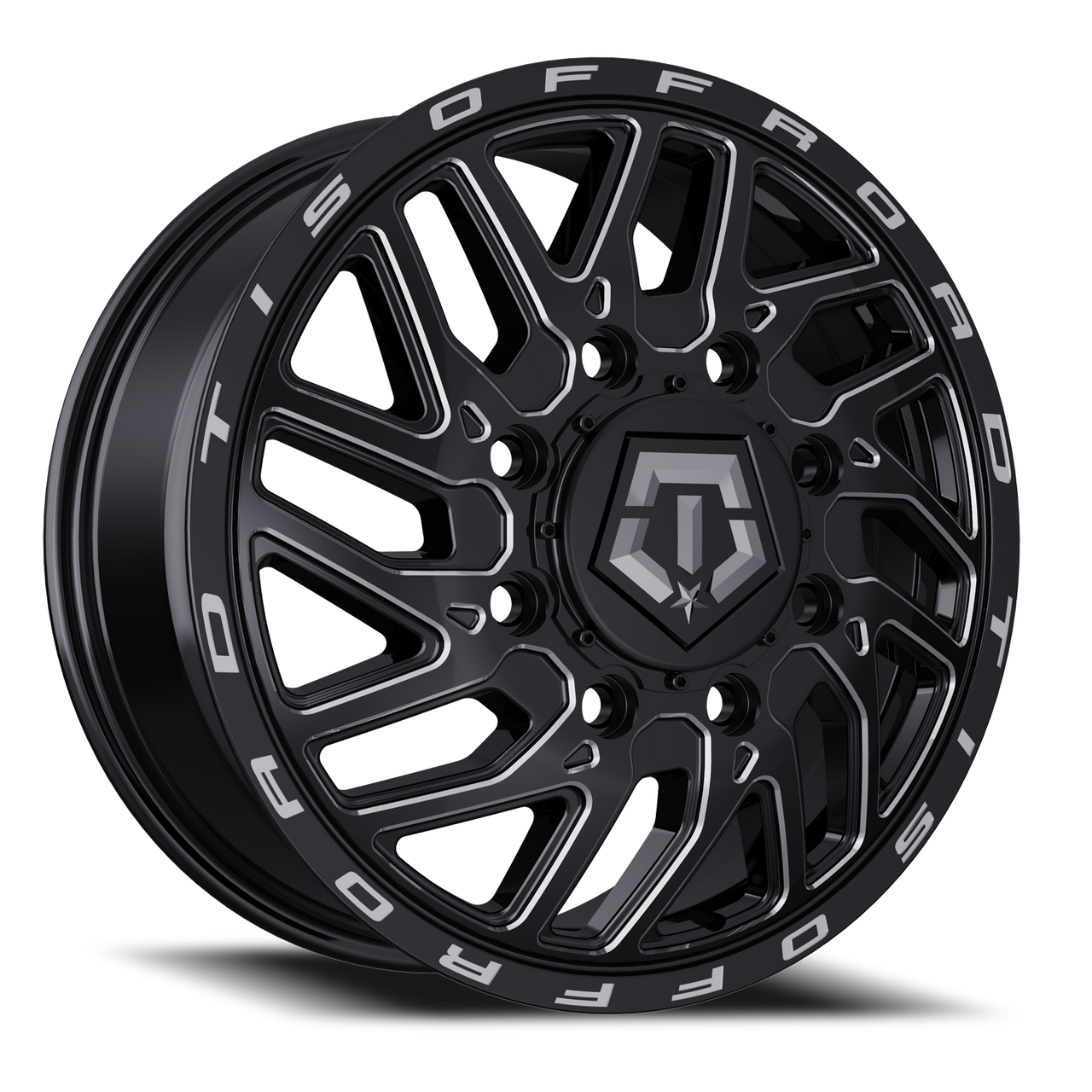 17X6.5 TIS 544BM Front Dually Wheels with +129mm Offset and 8X210 Bolt Pattern - Gloss Black & Milled