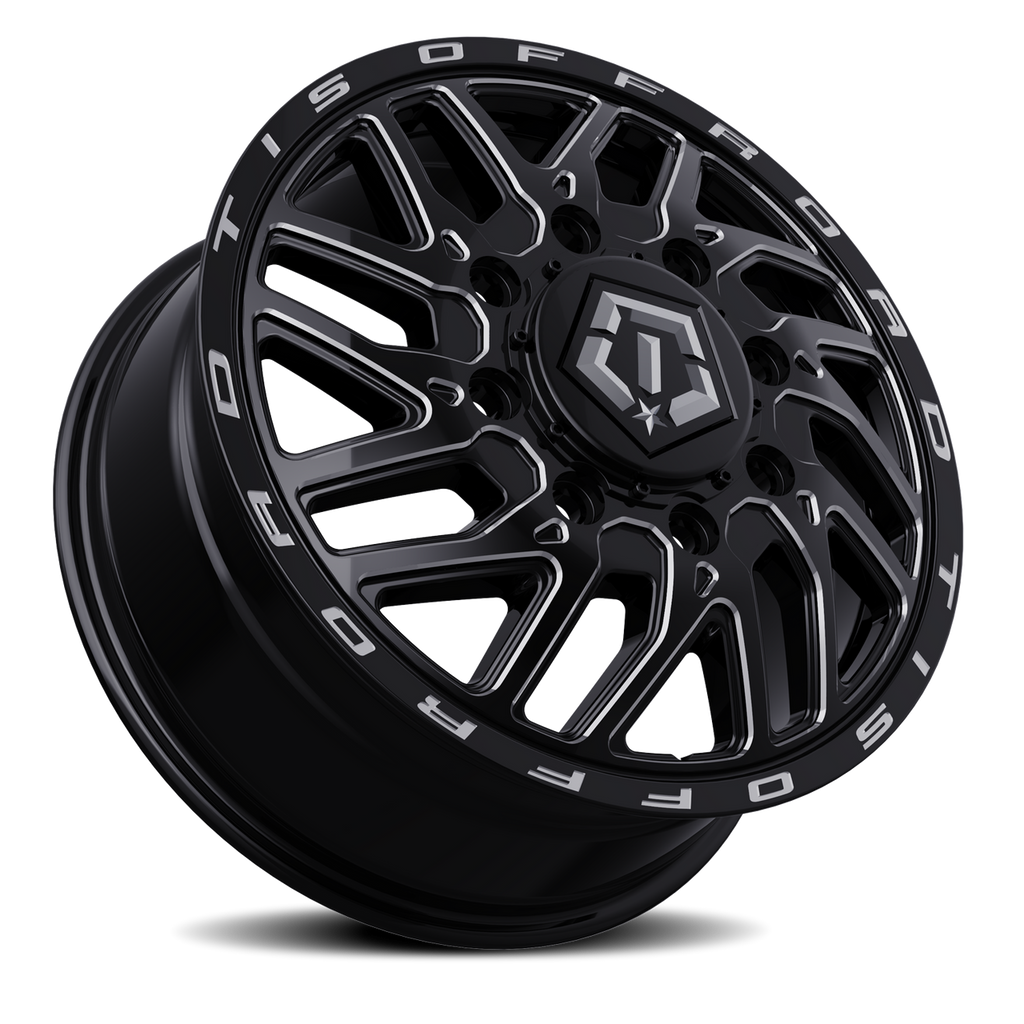 17X6.5 TIS 544BM Front Dually Wheels with +129mm Offset and 8X6.5 Bolt Pattern - Gloss Black & Milled