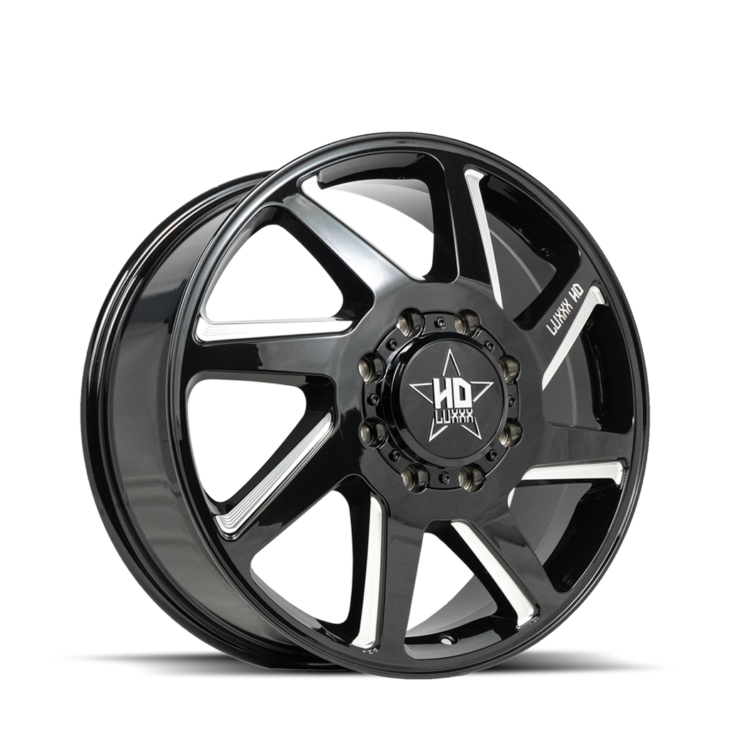 20X8.25 LUXXX HD DUALLY HD14 WITH 8X200 BOLT PATTERN - GLOSS BLACK & MILLED