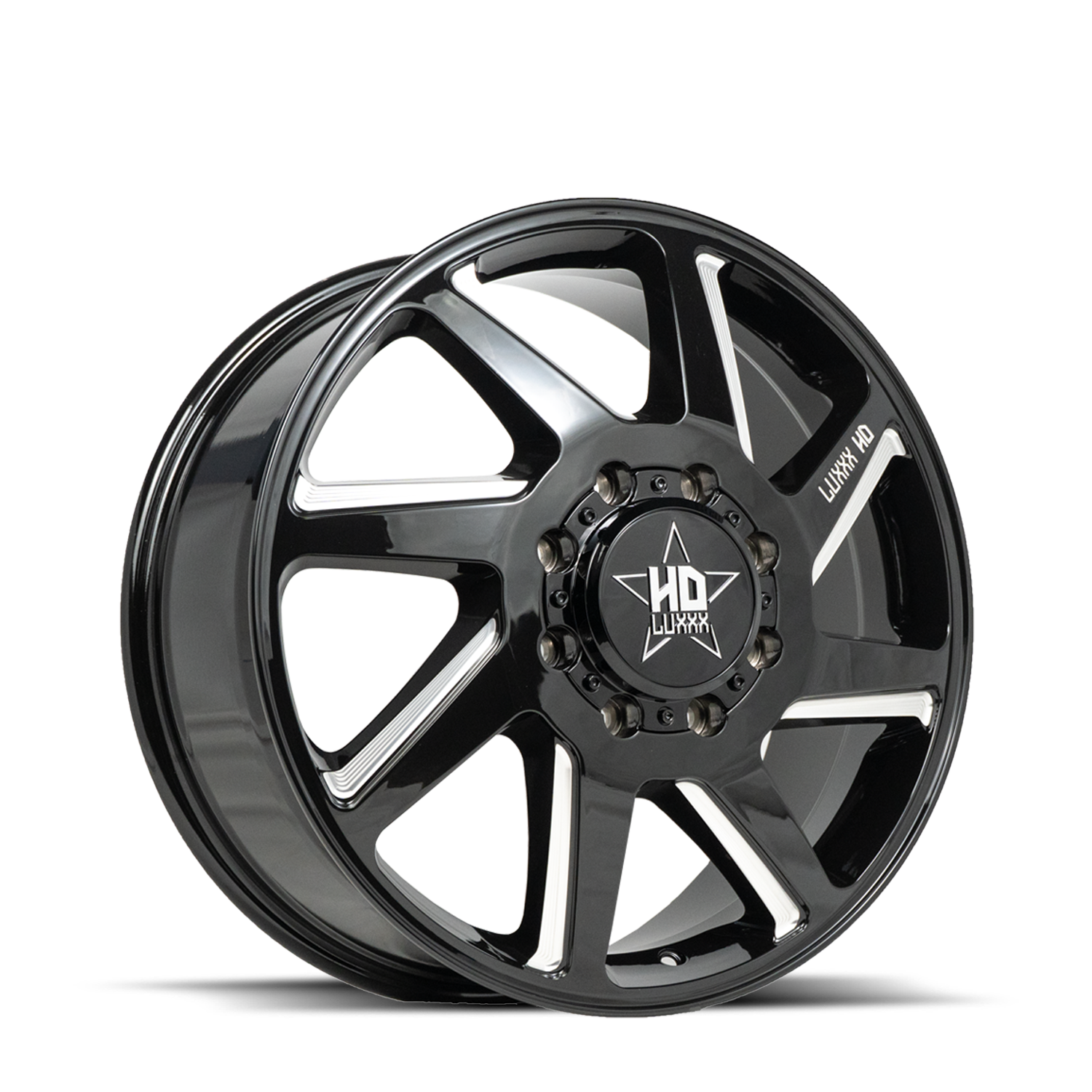 20X8.25 LUXXX HD DUALLY HD14 WITH 8X200 BOLT PATTERN - GLOSS BLACK & MILLED