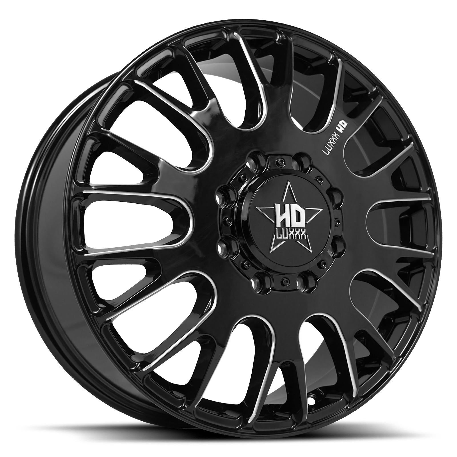 20X8.25 LUXXX HD DUALLY HD34 WITH 8X200 BOLT PATTERN - GLOSS BLACK & MILLED