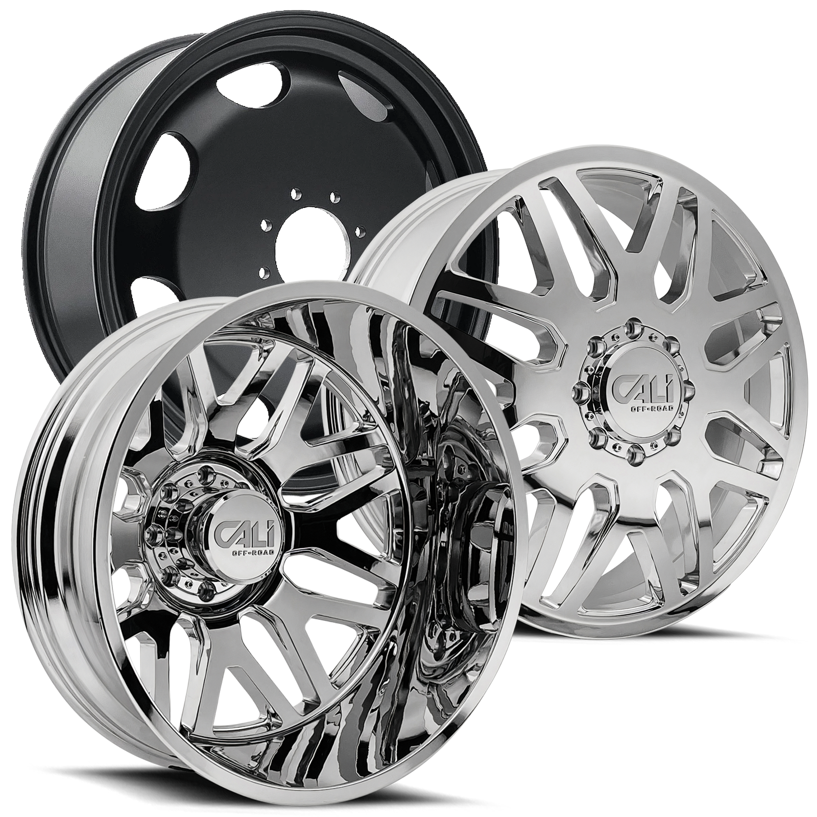 CALI OFF-ROAD INVADER 9115D DUALLY WHEELS 8X200 - CHROME - SET OF 6