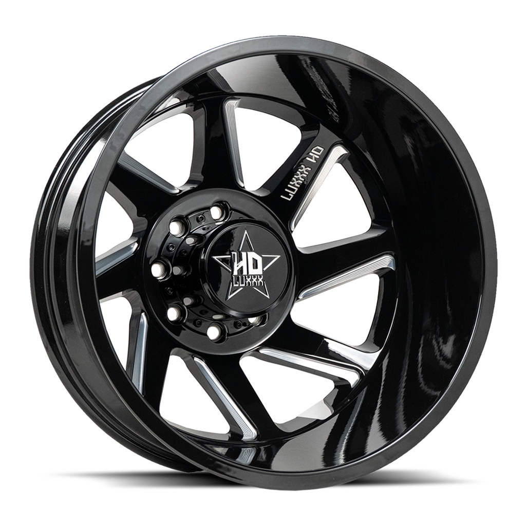 20X8.25 LUXXX HD DUALLY HD14 WITH 8X200 BOLT PATTERN - GLOSS BLACK & MILLED