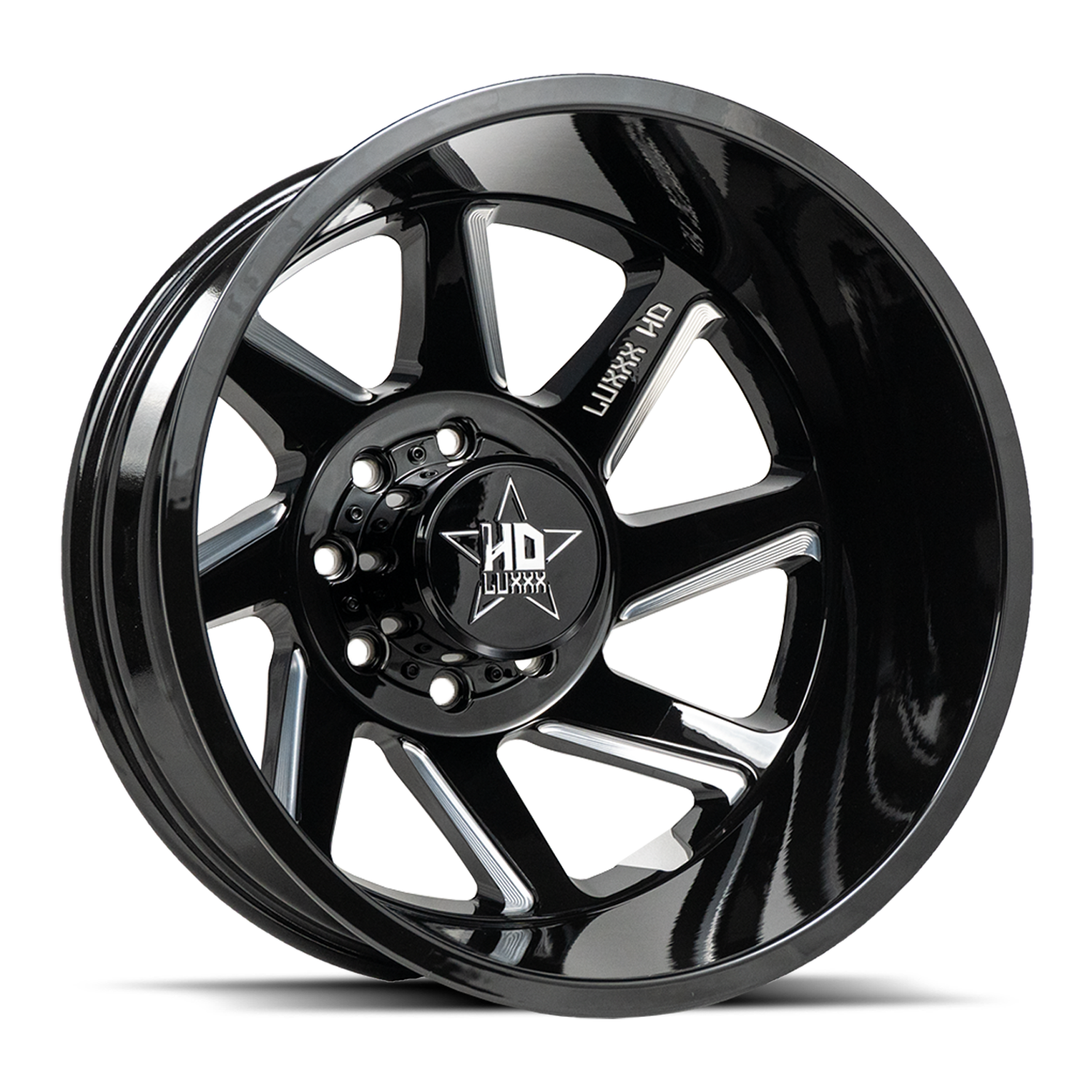 20X8.25 LUXXX HD DUALLY HD14 WITH 8X200 BOLT PATTERN - GLOSS BLACK & MILLED