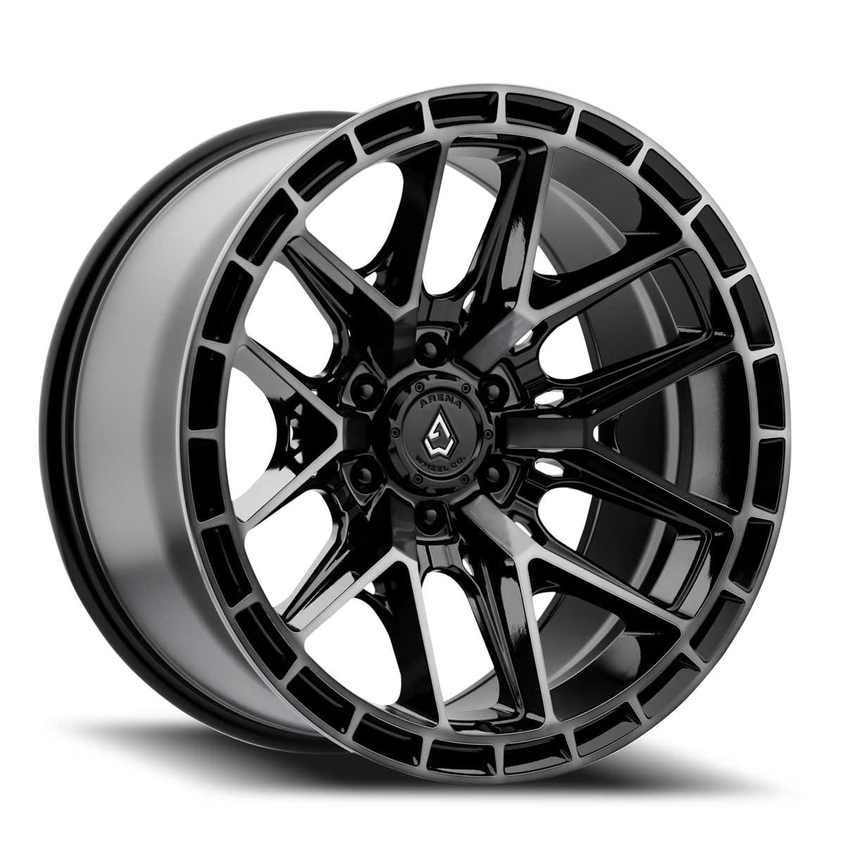 ARENA A114 BATTLE WHEELS 5X5.0(127) - GLOSSY BLACK MACHINED DDT FACE AND LIP