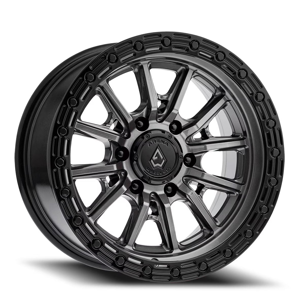 ARENA A106 TREK WHEELS 6X135 - GLOSSY GUN METAL CENTER GLOSSY BLACK LIP