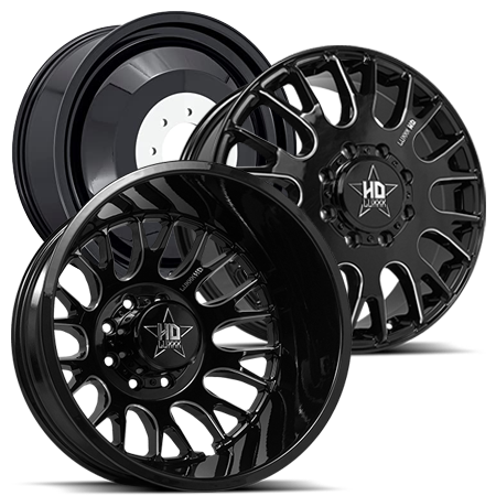 20X8.25 LUXXX HD DUALLY HD34 WITH 8X200 BOLT PATTERN - GLOSS BLACK & MILLED