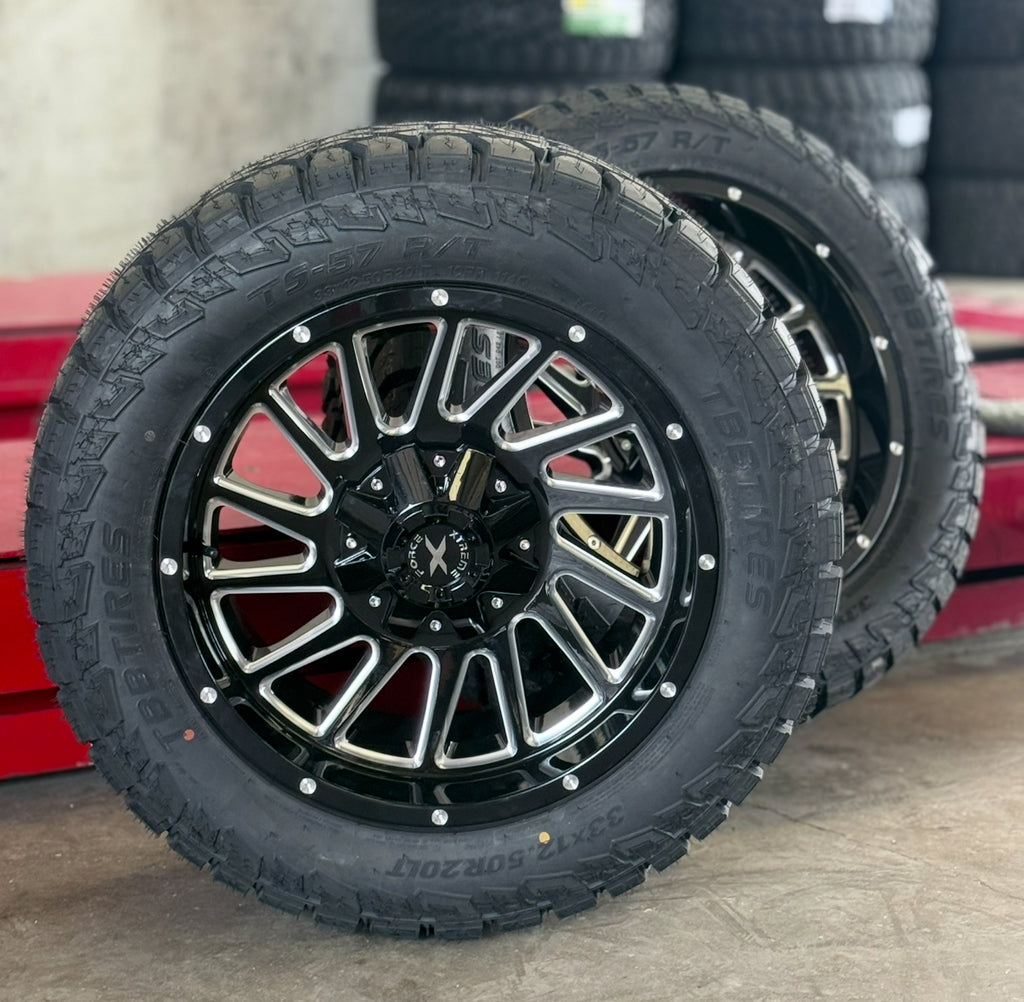 20X10 Xtreme Force Twist Wheels 6X5.5/139.7 and 6x135 with 33X12.50R20 TBB RT Tires (Package)