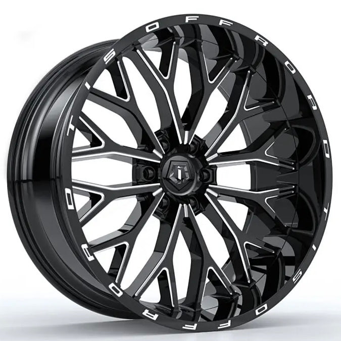 22X12 TIS OFF-ROAD 565BM WHEELS 8X180 -44 OFFSET - GLOSS BLACK & MILLED