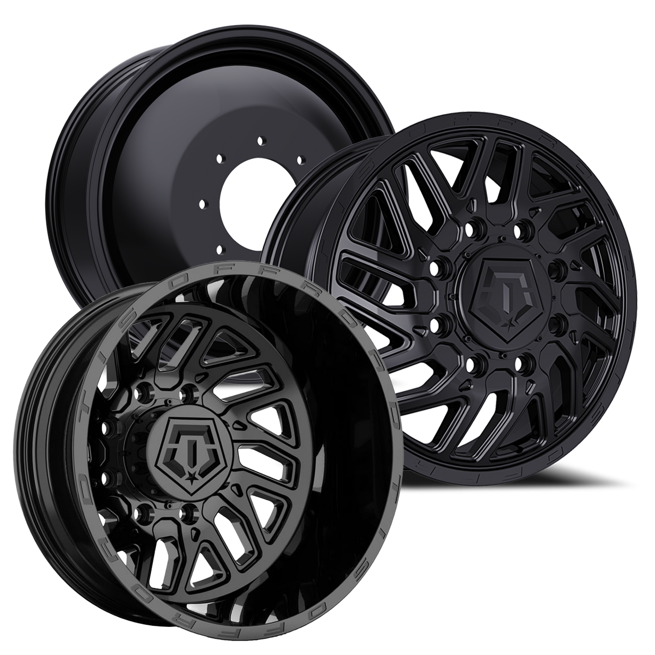 TIS 544B DUALLY WHEELS 8X210 - GLOSS BLACK - SET OF 6