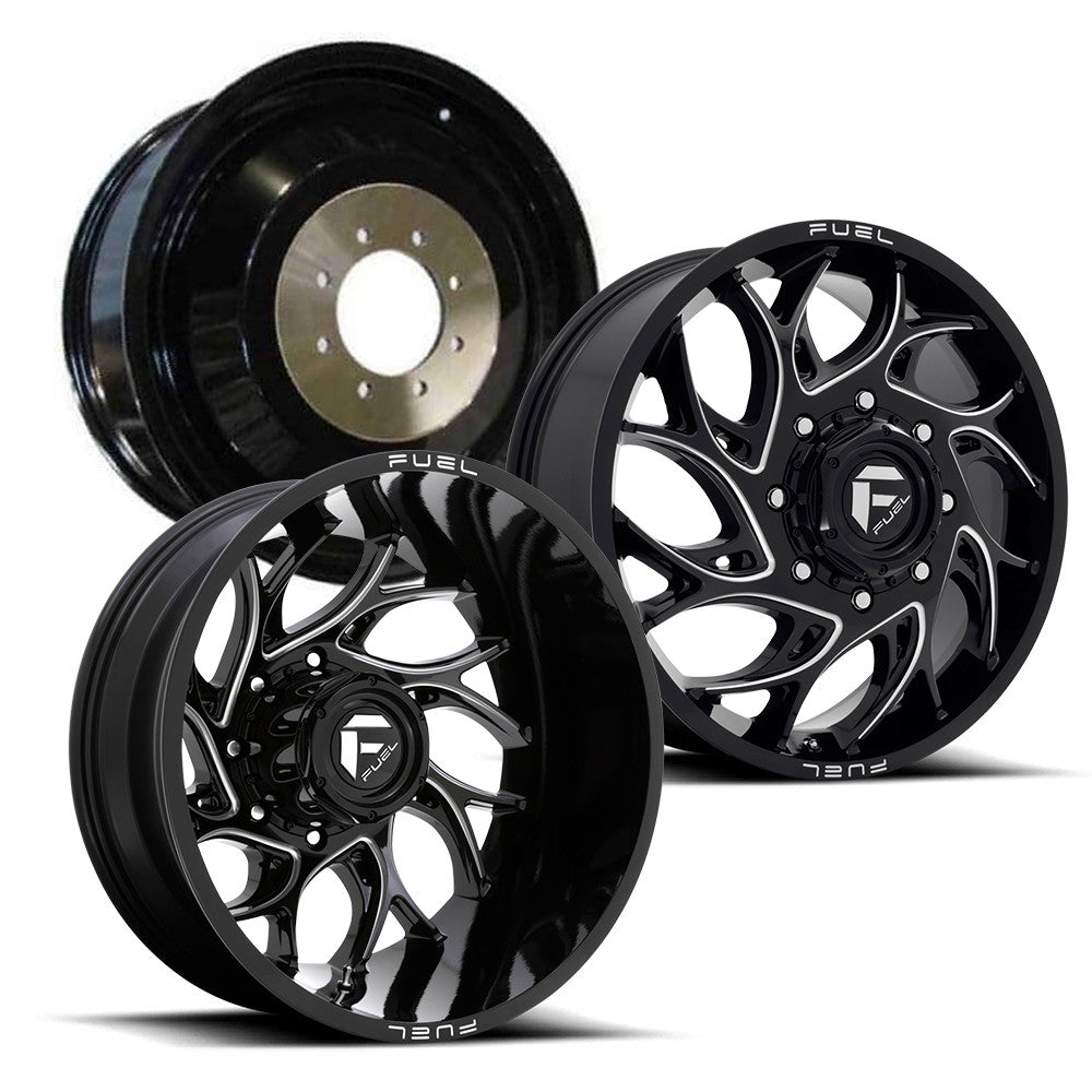 FUEL RUNNER D741 DUALLY WHEELS 8X200 - GLOSS BLACK & MILLED - SET OF 6