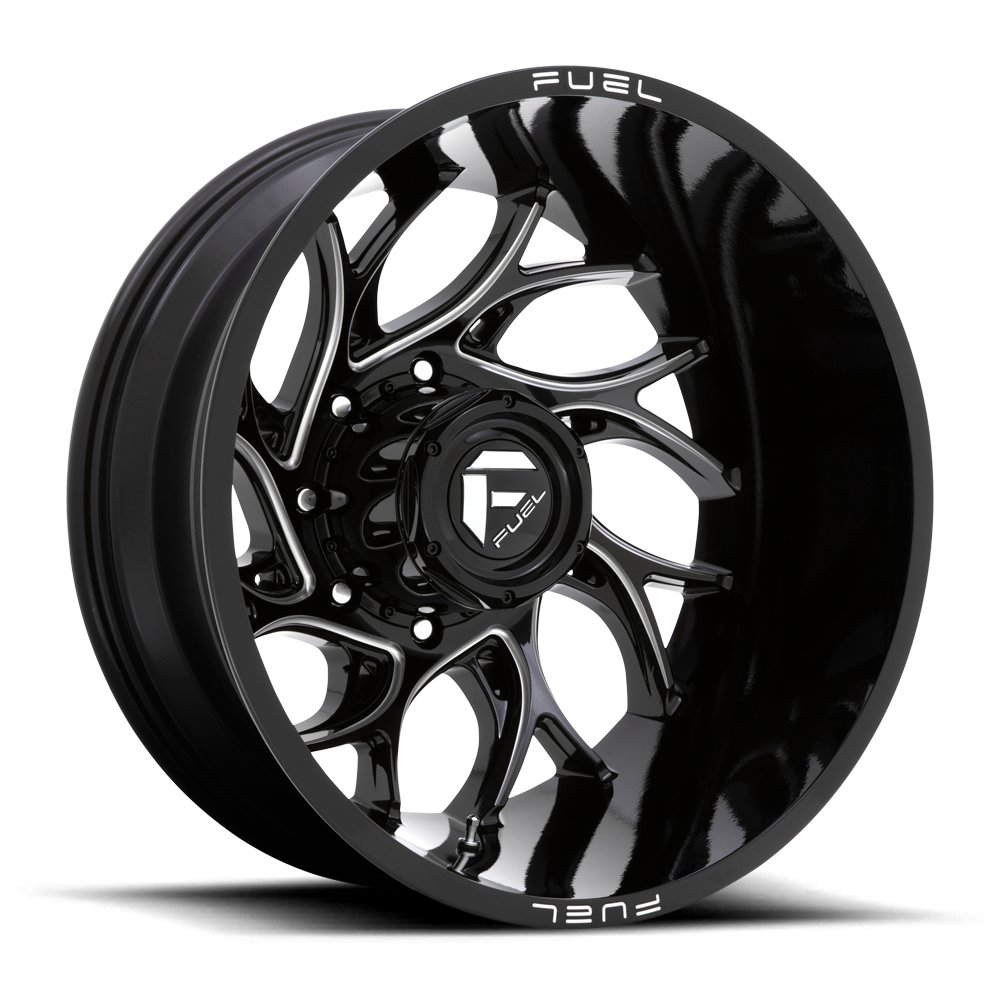 FUEL RUNNER D741 DUALLY WHEELS 8X200 - GLOSS BLACK & MILLED - SET OF 6