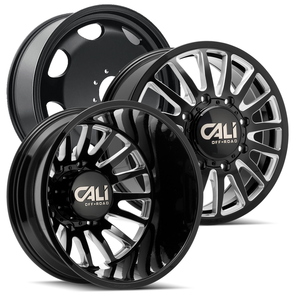 CALI OFF-ROAD SUMMIT 9110 DUALLY WHEELS 8X200 - GLOSS BLACK & MILED - SET OF 6