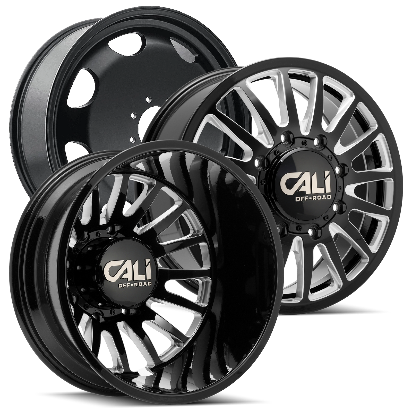 CALI OFF-ROAD SUMMIT 9110 DUALLY WHEELS 8X200 - GLOSS BLACK & MILED - SET OF 6