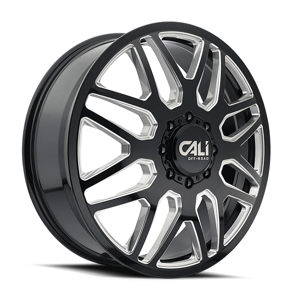 CALI OFF-ROAD INVADER 9115D DUALLY WHEELS 8X200 - GLOSS BLACK & MILED - SET OF 6