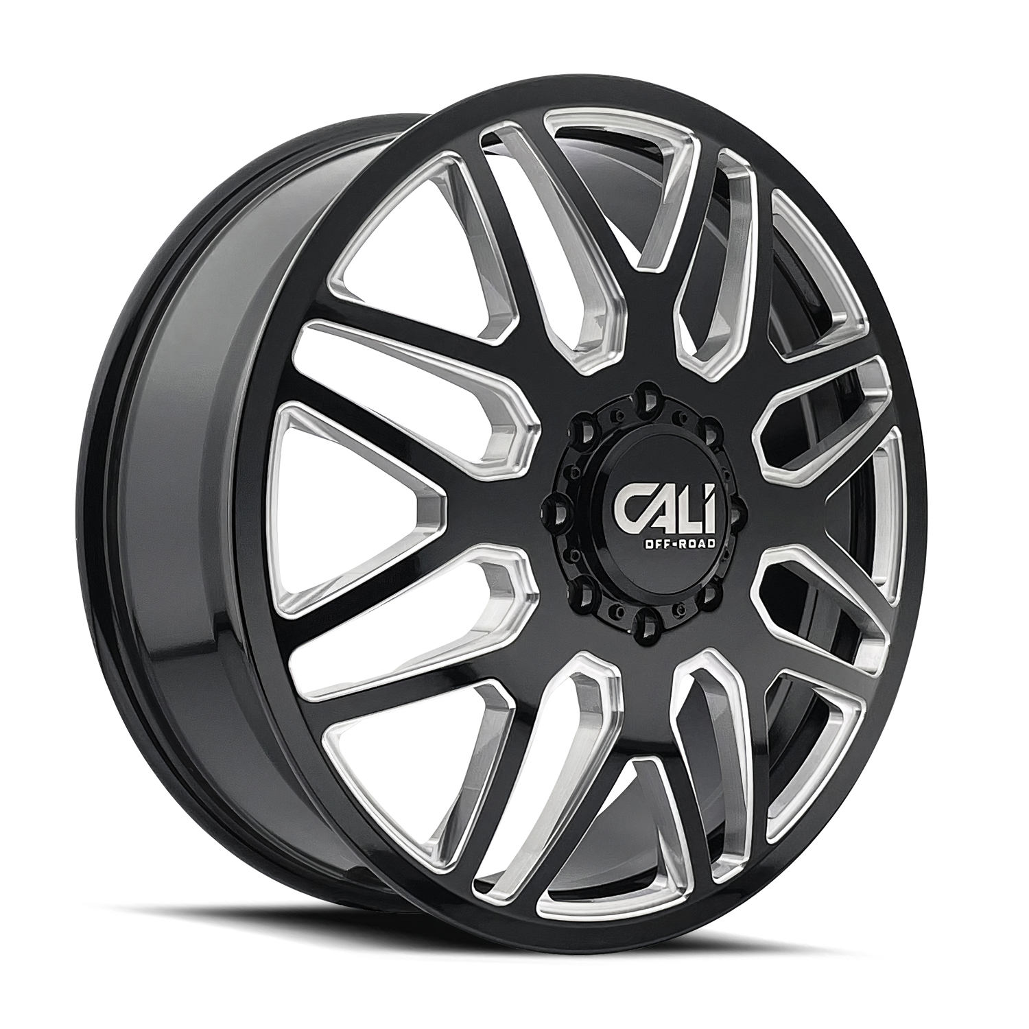 CALI OFF-ROAD INVADER 9115D DUALLY WHEELS 8X200 - GLOSS BLACK & MILED - SET OF 6