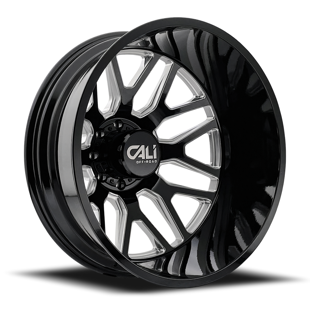 CALI OFF-ROAD INVADER 9115D DUALLY WHEELS 8X200 - GLOSS BLACK & MILED - SET OF 6