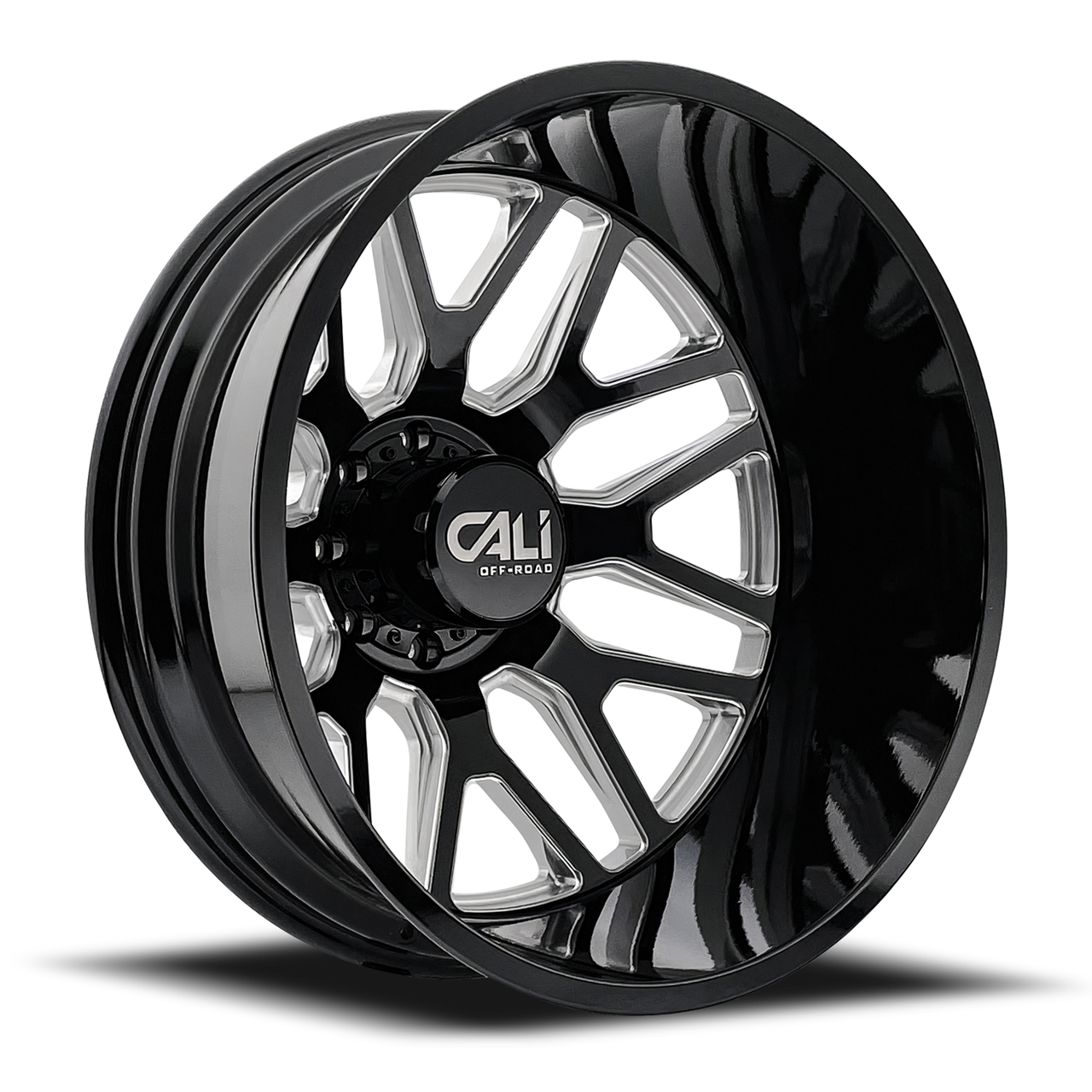 CALI OFF-ROAD INVADER 9115D DUALLY WHEELS 8X200 - GLOSS BLACK & MILED - SET OF 6