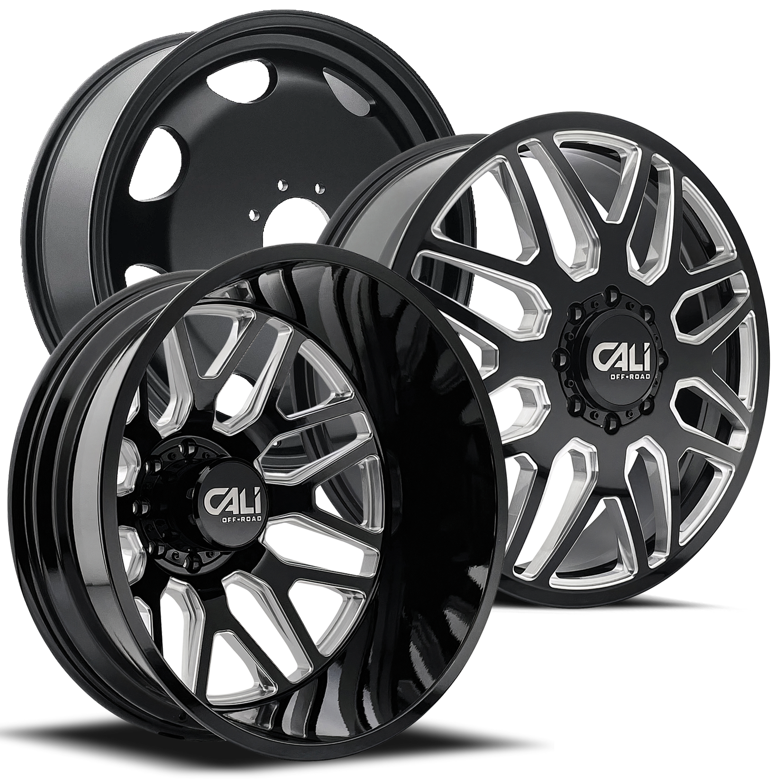CALI OFF-ROAD INVADER 9115D DUALLY WHEELS 8X200 - GLOSS BLACK & MILED - SET OF 6