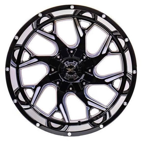20X10 XTREME FORCE RAPTOR WHEELS 6X5.5(139.7) & 6X135 -25 OFFSET - GLOSS BLACK & MILLED