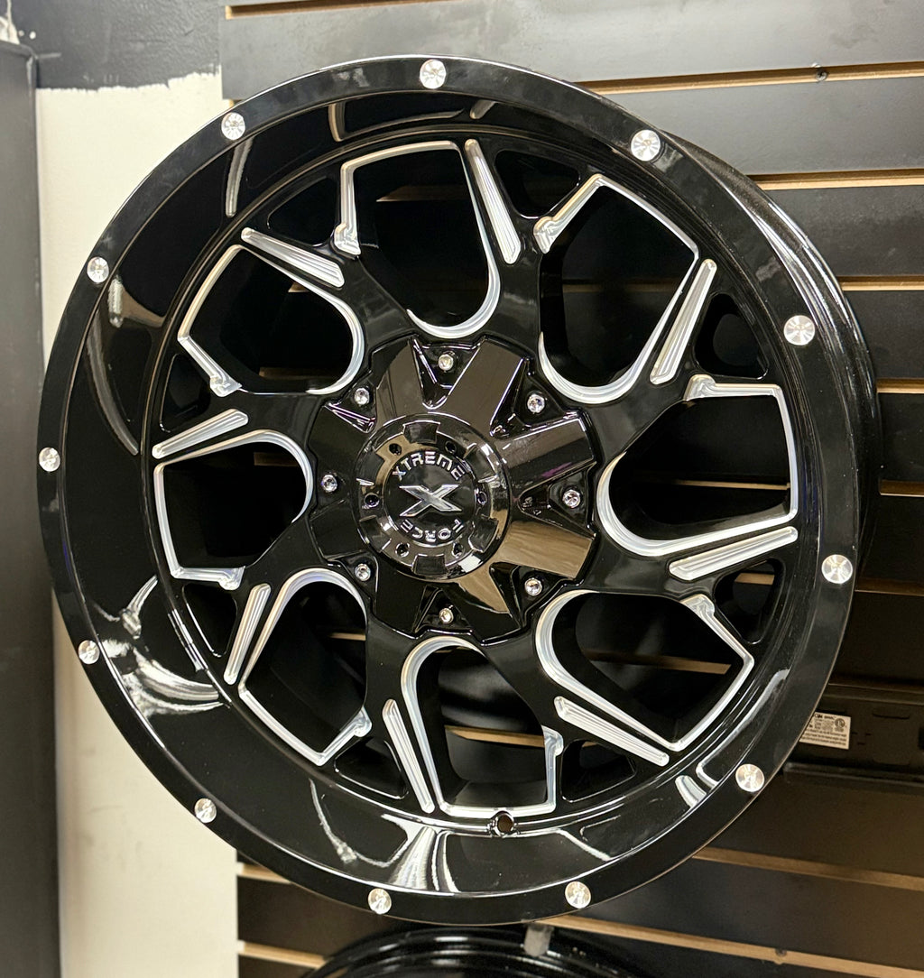 20X10 XTREME FORCE RAPTOR WHEELS 6X5.5(139.7) & 6X135 -25 OFFSET - GLOSS BLACK & MILLED
