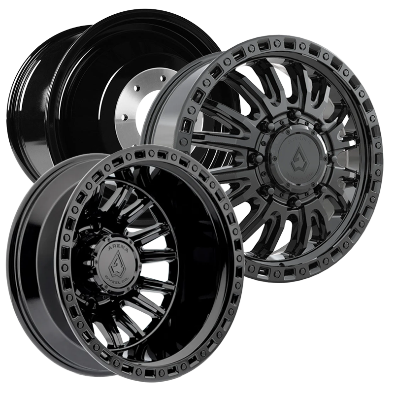 22X8.25 ARENA A103 MISSION DUALLY WHEELS 8X210 - GLOSSY BLACK - SET OF 6