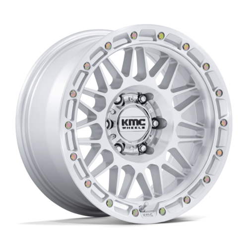 KMC KM555 Attack 17x8.5 Inch Alloy Wheel with Gloss Silver Machined Finish, 5x127 Bolt Pattern, -10 Offset