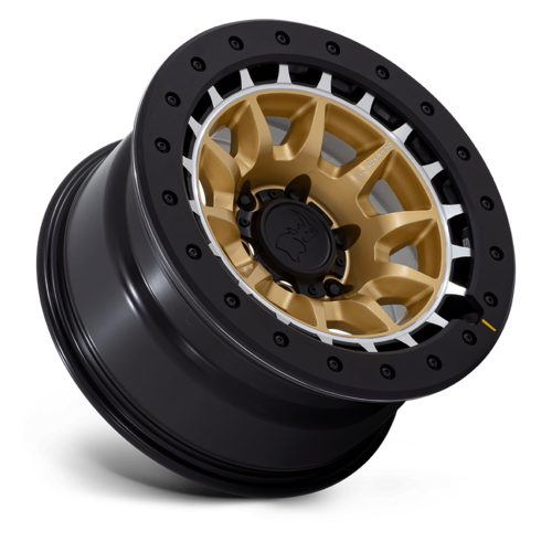 Black Rhino Hard Alloys Tusk 17x8.5 Matte Gold Machined Ring with Black Rock Guard - 6x139.7 Bolt Pattern, -10 Offset, 106.10 Center Bore