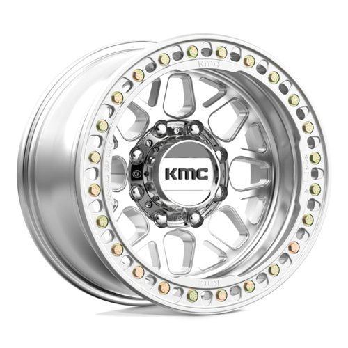 KMC KM235 Grenade Crawl Beadlock Wheel - 17x9 Inches, 8x6.5 Bolt Pattern, Machined Finish, Offset -38