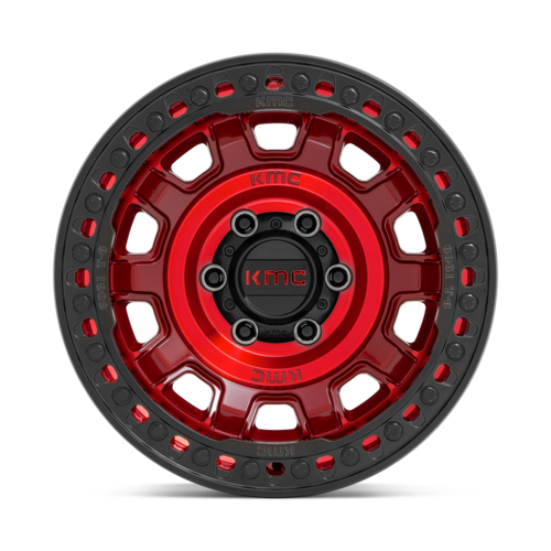 KMC KM236 TANK Beadlock Wheel – 17x9 inches, 6x139.7 Bolt Pattern, Candy Red Finish, -38 Offset