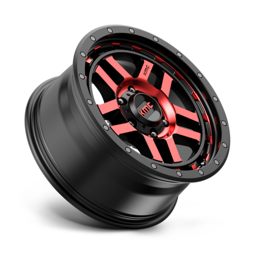 KMC KM540 Recon 17x9 Inch Gloss Black Machined with Red Tint Off-Road Wheel with -12mm Offset and 6x139.7 Bolt Pattern
