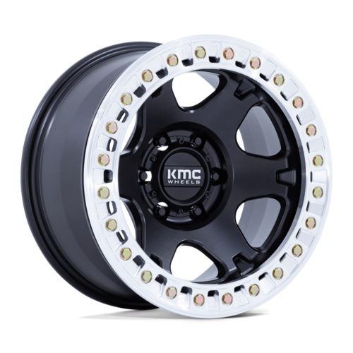 KMC KM238 VI Beadlock 17x9 Satin Black with Machined Ring Wheel for 5x127 Bolt Pattern, -12 Offset