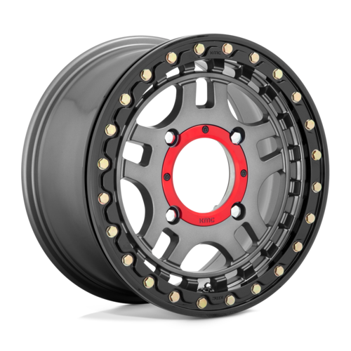 KMC Powersports KS240 Recon UTV Beadlock Wheel 15x7 - 4x137 Bolt Pattern, Gunmetal with Gloss Black Ring, +38 Offset