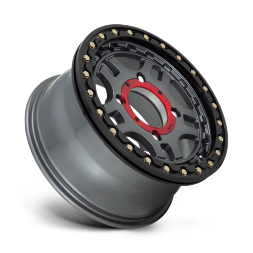 KMC Powersports KS240 Recon UTV Beadlock 15x7 Inch Wheel with 4x156 Bolt Pattern in Gunmetal with Gloss Black Ring