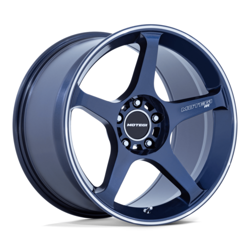Motegi MR159 Battle V 18x9.5 Inch Obsidian Blue Machined Lip Stripe Wheel with 5x120 Bolt Pattern and +35 Offset