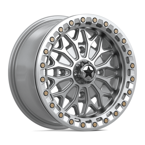 MSA Offroad Wheels MA53 BOLO UTV Beadlock 15x7 Wheel with 4x110 Bolt Pattern and 86mm Center Bore in Gloss Silver with Machined Face