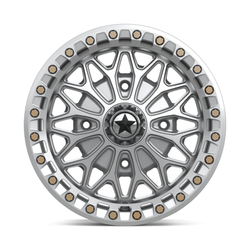MSA Offroad Wheels MA53 BOLO UTV Beadlock 15x7 Wheel with 4x110 Bolt Pattern and 86mm Center Bore in Gloss Silver with Machined Face