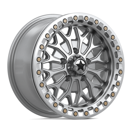 MSA Offroad Wheels MA53 BOLO UTV Beadlock Wheel - 15x7 Inch, 5x114.3 Bolt Pattern, +38 Offset, Gloss Silver with Machined Face