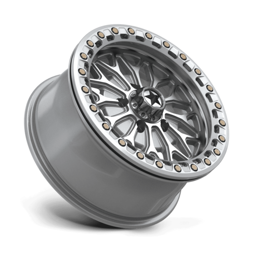 MSA Offroad Wheels MA53 BOLO UTV Beadlock Wheel - 15x7 Inch, 5x114.3 Bolt Pattern, +38 Offset, Gloss Silver with Machined Face