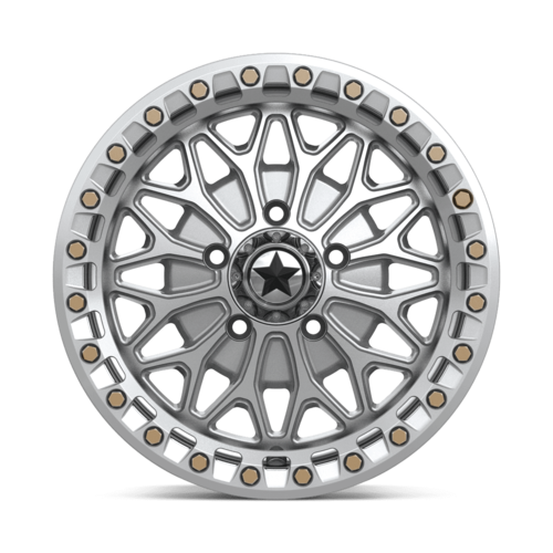 MSA Offroad Wheels MA53 BOLO UTV Beadlock Wheel - 15x7 Inch, 5x114.3 Bolt Pattern, +38 Offset, Gloss Silver with Machined Face