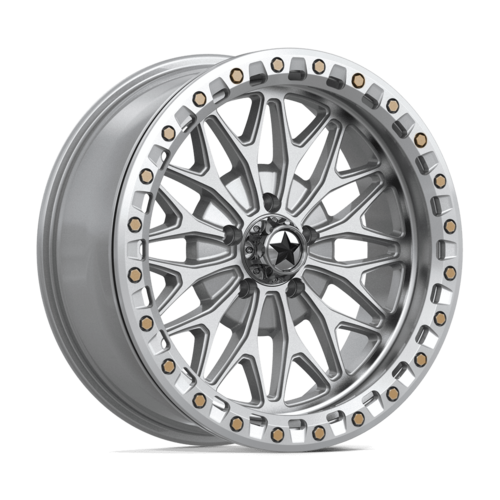 MSA Offroad Wheels MA53 BOLO UTV Beadlock 18x7 inches, 5x114.3 Bolt Pattern, +10 Offset, Gloss Silver with Machined Face