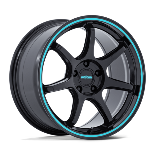 Rotiform RC208 BPU 18x9.5 Inch Gloss Black with Teal Stripe Wheel with 5x114.3 Bolt Pattern and +38 Offset