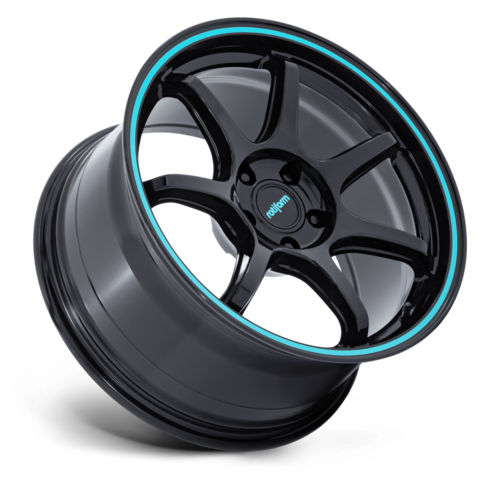Rotiform RC208 BPU 18x9.5 Inch Gloss Black with Teal Stripe Wheel - 5x114.3 Bolt Pattern, +25 Offset