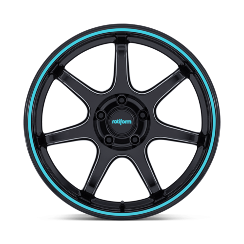 Rotiform RC208 BPU 18x9.5 Inch Gloss Black with Teal Stripe Wheel for 5x120 Bolt Pattern